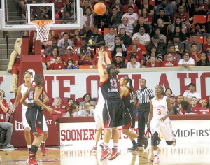 Shoni shooting at WNIT Championship. Photo by Joe Clay