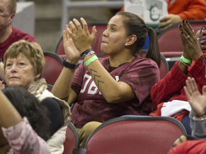 Shoni cheering on the Cardinals.