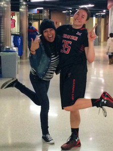 Jamie with a fan after the Kansas game in Lawrence, KS. (Photo via Facebook)