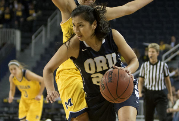 Ashley Beatty (Caddo/Lakota) has team-high 4 assists for Oral Roberts who fall to Michigan on the Road