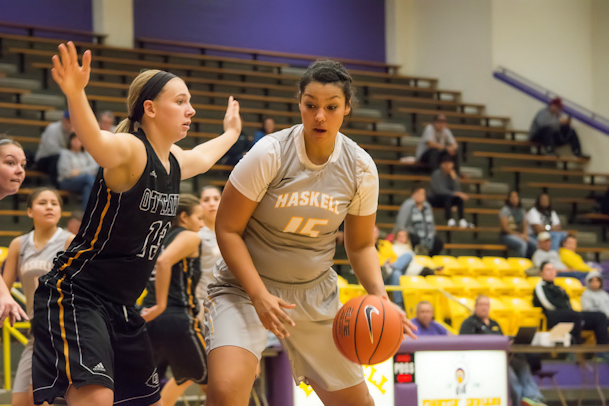 Keli Warrior (Ponca Tribe) scores 23 points for Haskell Indian Nations University who advance to A.I.I. Championship Game