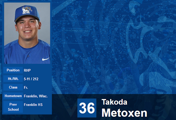 Freshman reliever Takoda Metoxen (Onieda Nation) delivers in the seventh for Memphis  who outlast Cincinnati for a 7-5 win