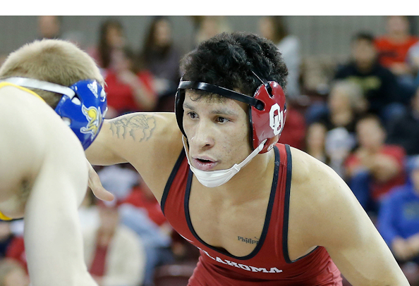 No. 20 Davion Jeffries (Mvskoke Creek) gave the Sooners a strong start by pinning Matthew Ontiveros but Oklahoma Drops Contest with UVU
