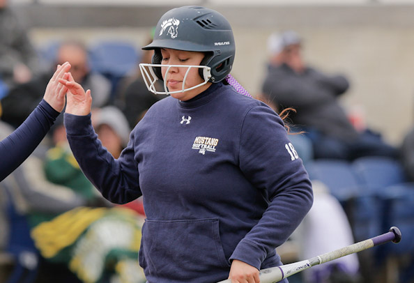 Jolona Shield (Oglala/Crow) drove in five runs to make her Mount Mercy’s new single-season RBI record holder