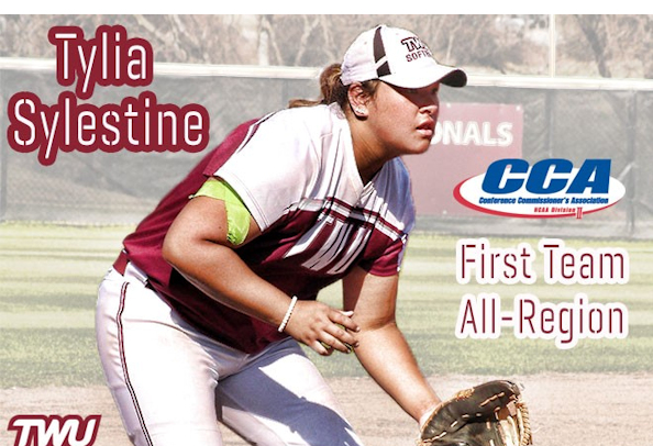Texas Woman’s University’s Tylia Sylestine (Alabama-Coushatta Tribe) named to the 2018 Division 2 Conference Commissioners Association Softball All-South Region Team
