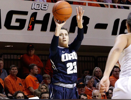 Lakota Beatty (Caddo/Lakota) scores 23 points for Oral Roberts women’s basketball who fall 89-69 to Oklahoma State