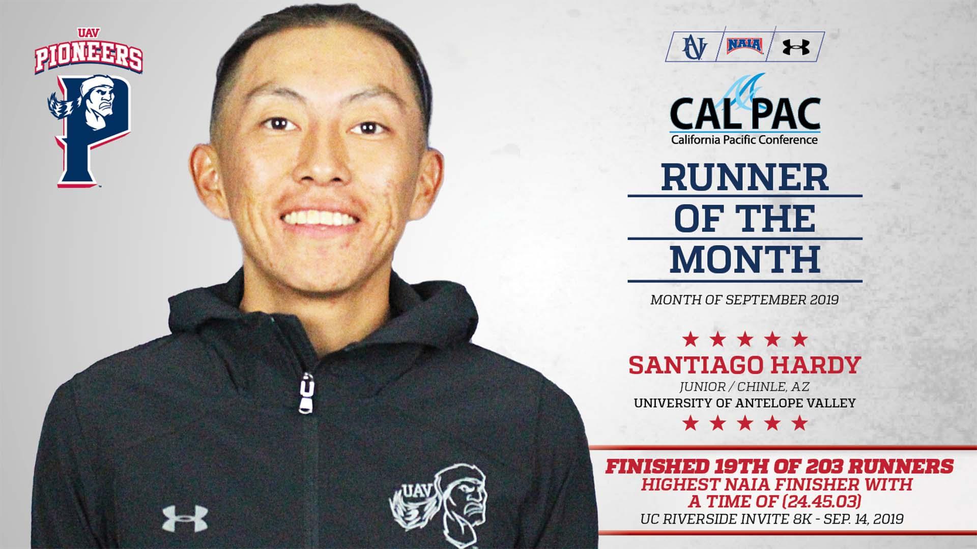 University of Antelope Valley  junior Santiago Hardy (Navajo) has been named Cal Pac Runner of the Month