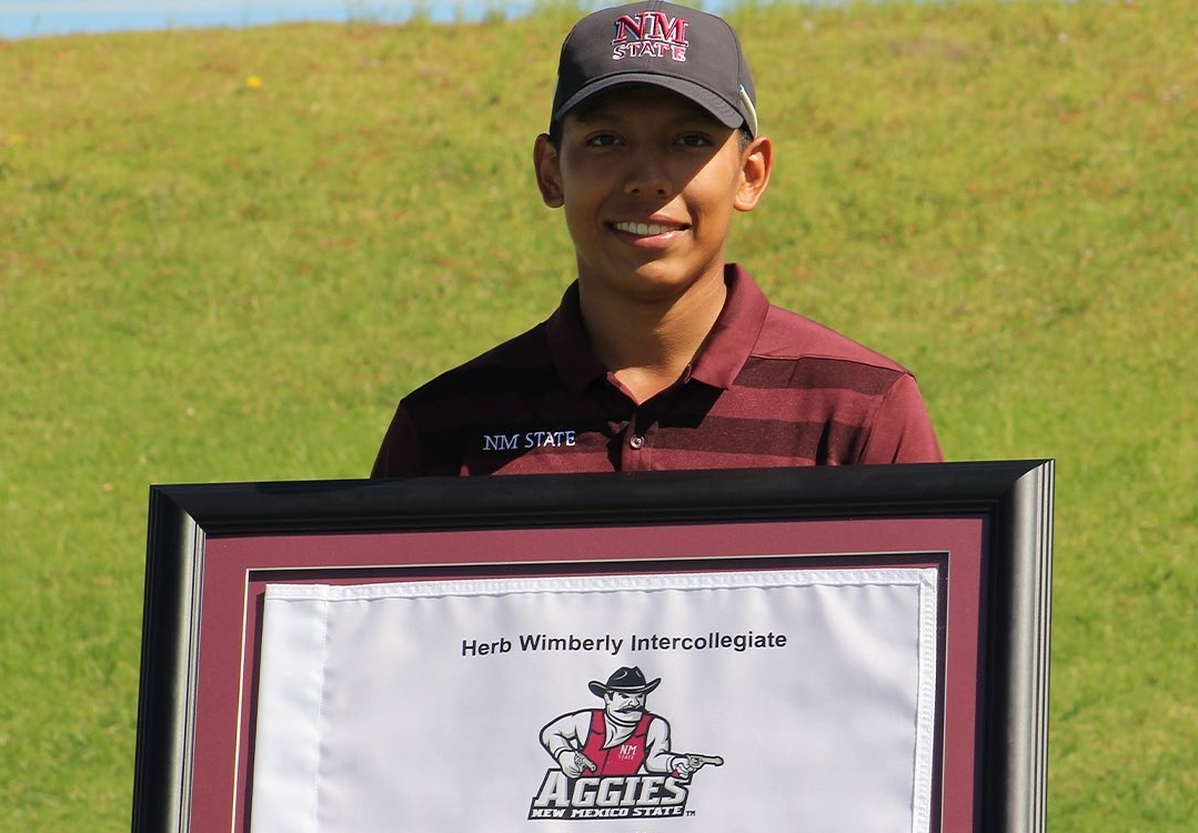 NM State men’s golf freshman Aidan Thomas (Laguna Purblo) finished as individual co-champion at the Herb Wimberly Intercollegiate