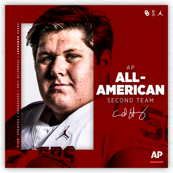 Creed Humphrey (Potawatomi) Earns Second-Team AP All-American Honors