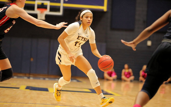 E’Lease Stafford (Navajo) finished with a team-high eight points for the ETSU Bucs who fall to Wofford