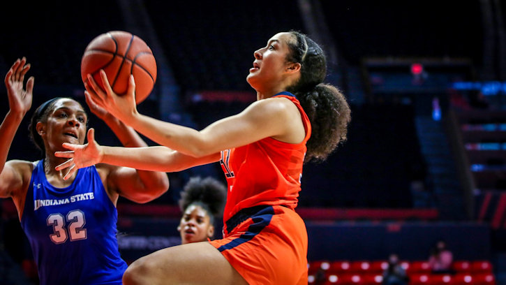 Aaliyah Nye (Gun Lake Tribe) contributed 12 points and pulled down a career-high 7 rebounds for Illinois