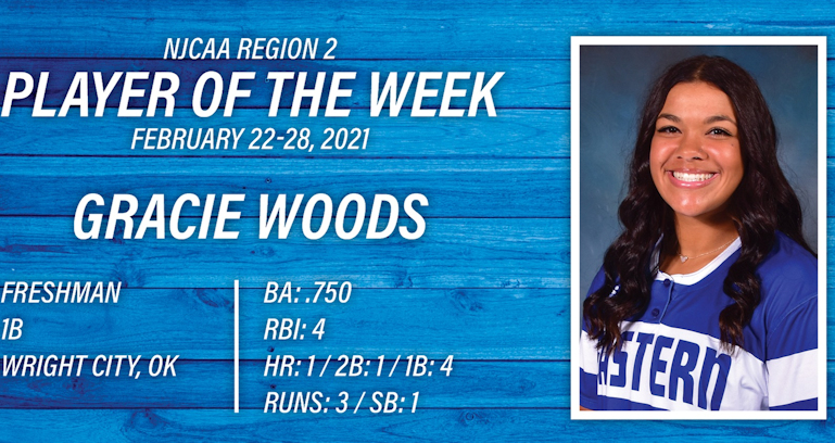 Gracie Woods (Chickasaw) earns NJCAA Region 2 Player of the Week honors for Softball