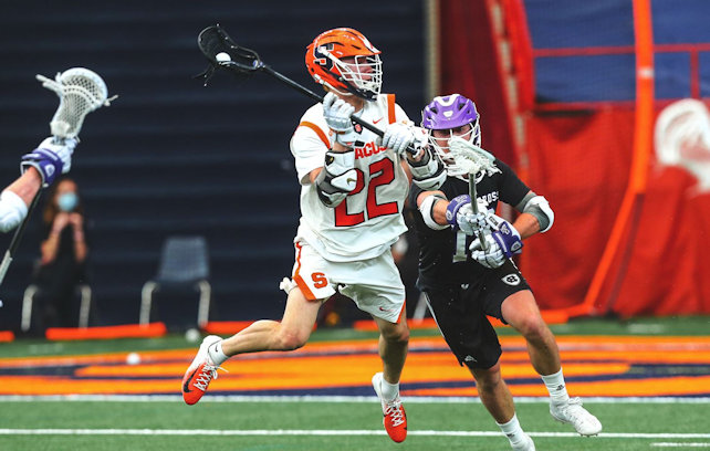 Syracuse sophomore Chase Scanlan (Seneca Nation) outscored Holy Cross by himself, tying his career-high of seven goals