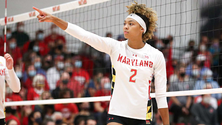 Maryland volleyball senior middle blocker Rainelle Jones (Cree) was named Big Ten Defensive Player of the Week
