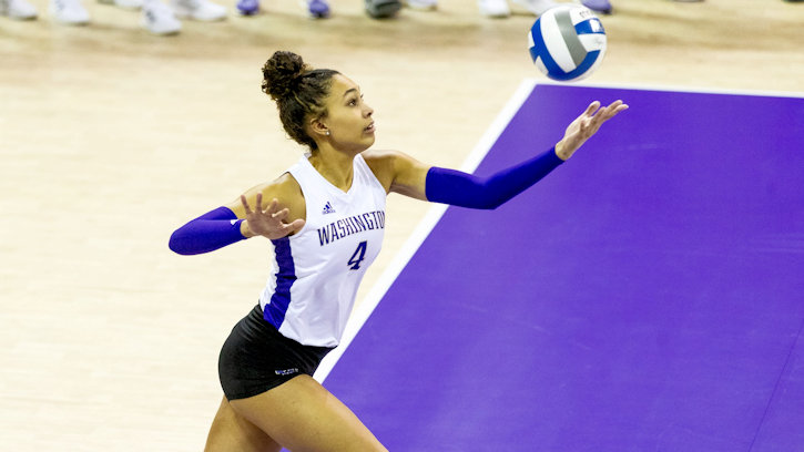 Emoni Bush (Wei Wai Kum First Nation) had 13 Kills for Washington Volleyball in Sweep of Utah