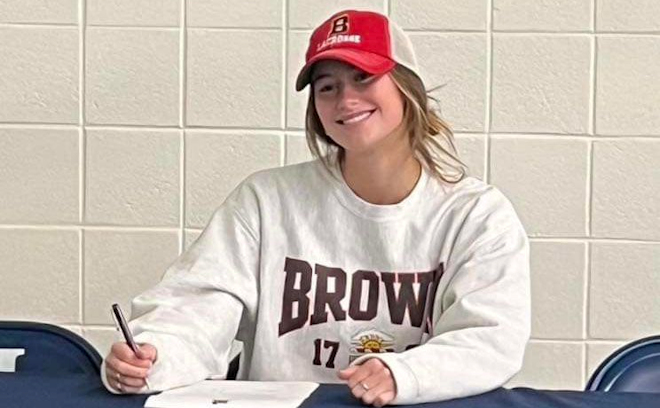 Avery Doran (Mohawk) signed lacrosse NLI at NCAA DI Brown University as a veteran prep school and Haudenosaunee Nationals player