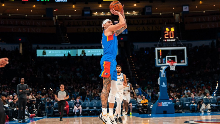 Thunder assignment player Lindy Waters III (Kiowa/Cherokee) posted a career-high 34 points for Blue