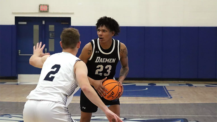 Justin Hemphill (Seneca Nation) notched his second consecutive double-double with 15 points and 11 rebounds for Daemen