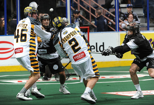 Miles Thompson (Onondaga Nation) helps Minnesota Swarm fly by Edmonton Rush, 14-10