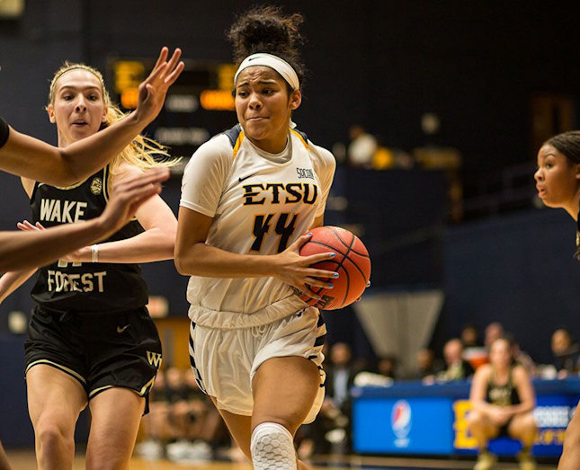 E’Lease Stafford (Navajo) led the ETSU Bucs with 13 points in Loss to UNCG Spartans
