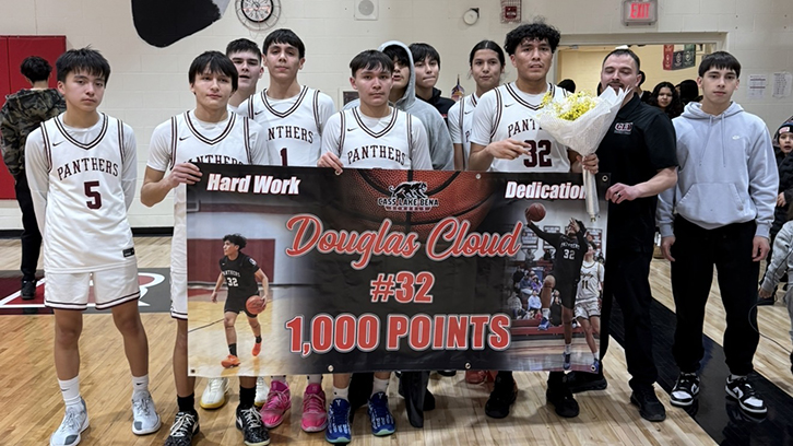 Douglas Cloud (Ojibwe) scored his 1000th point for Cass Lake-Bena HS (MN)