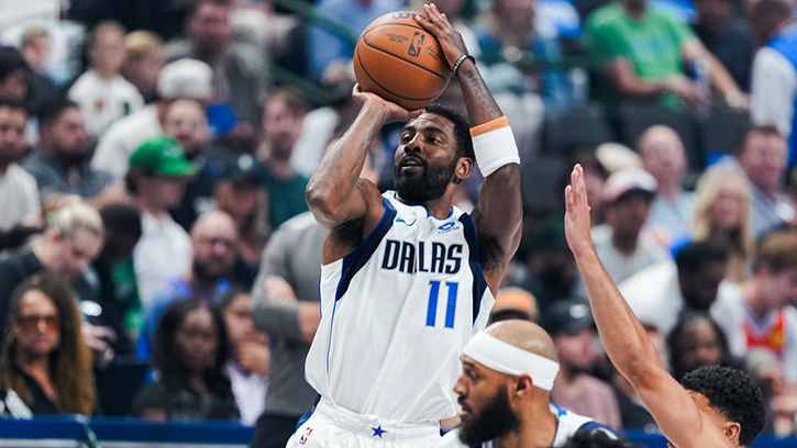 Kyrie Irving (Standing Rock Sioux) scores 15 as Mavericks rout short-handed Thunder 120-96